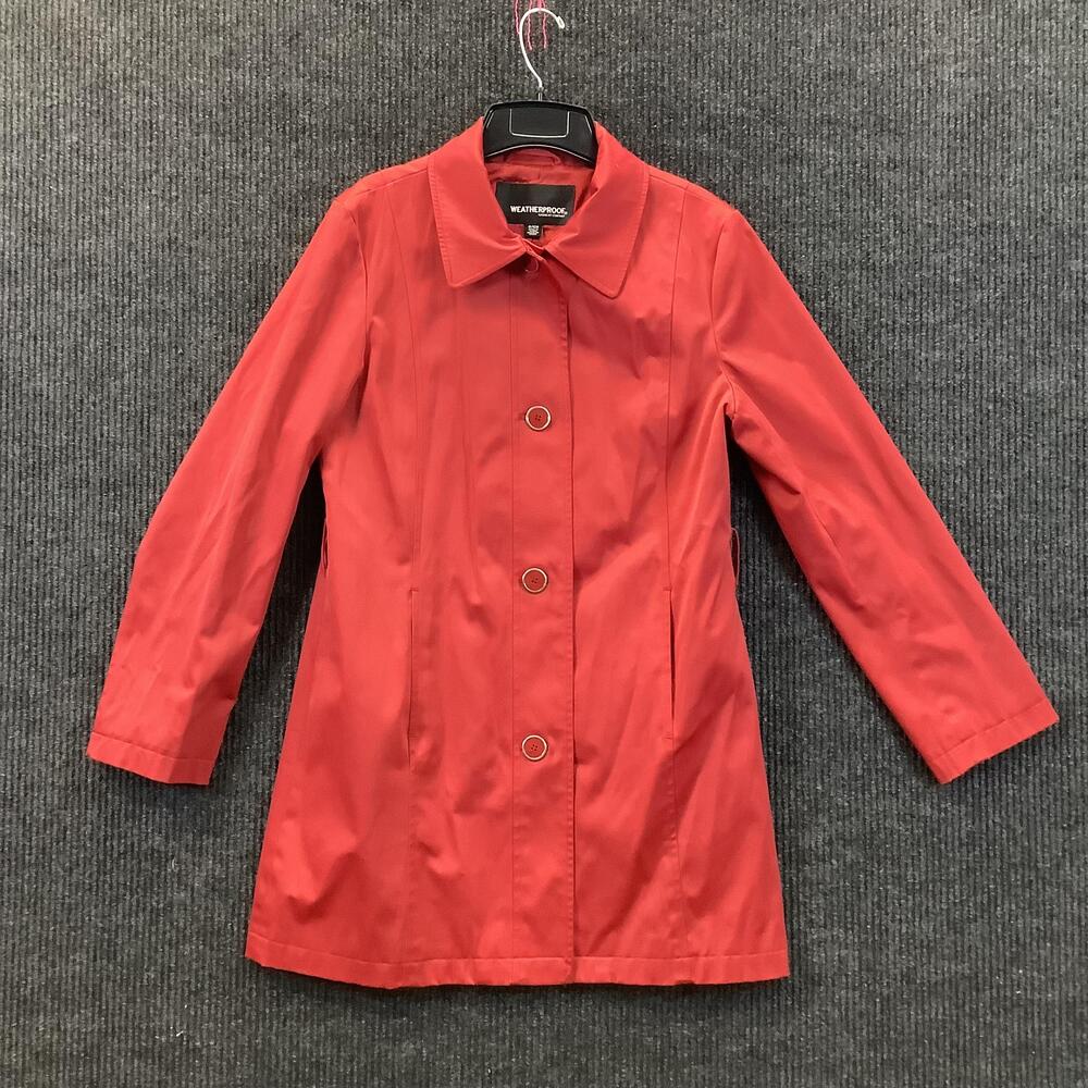 Weatherproof Coat Womens Small Red Single Breasted Lined Button Front Mid Length